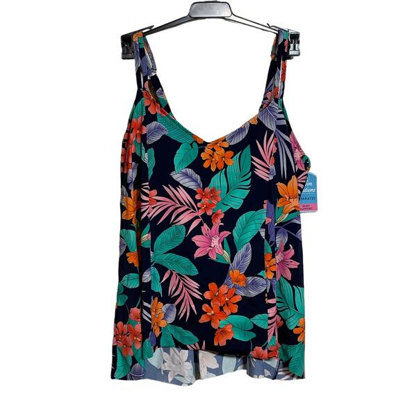Swim Solutions Plus Size Printed Double-Strap Princess Tankini Top, 18W - Picture 1 of 11